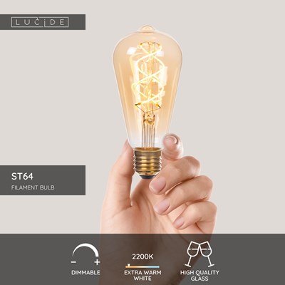 Lucide ST64 - Filament bulb - Ø 6,4 cm - E27 - 1x4,9W 2200K - Amber